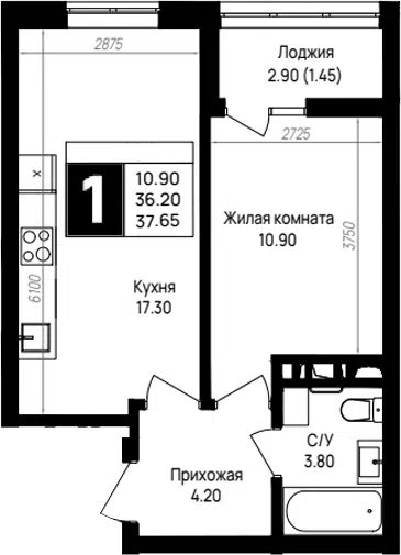 Планировка 1-к.кв