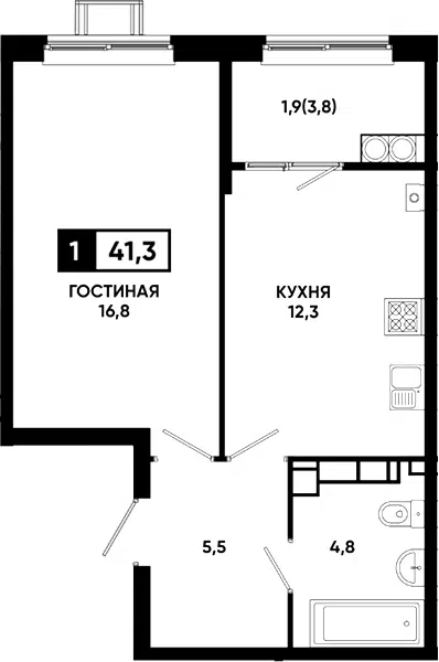 Планировка 1-к.кв