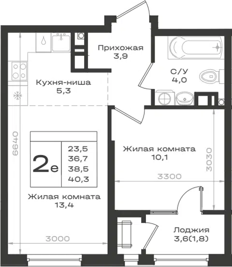 Планировка 2Е-к.кв