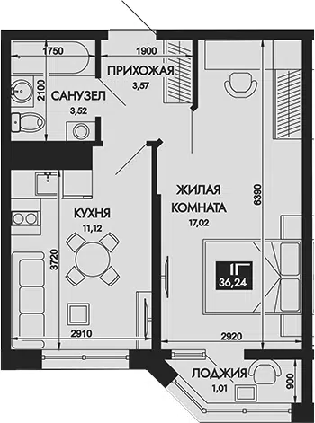 Планировка 1-к.кв