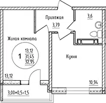 Планировка 1-к.кв
