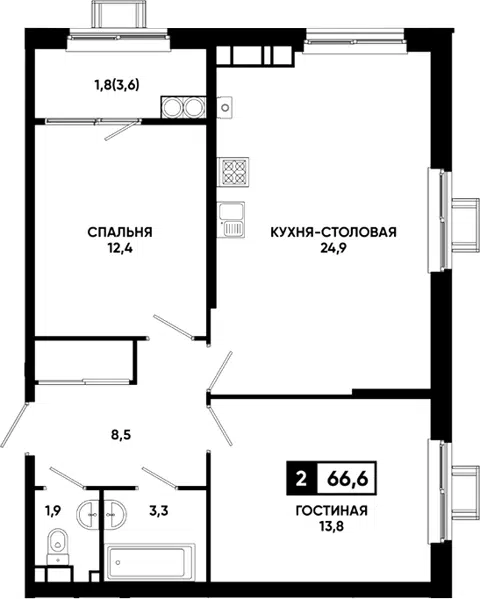 Планировка 2-к.кв