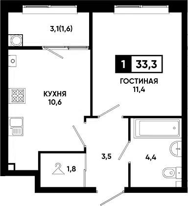Планировка 1-к.кв