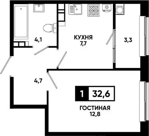 Планировка 1-к.кв