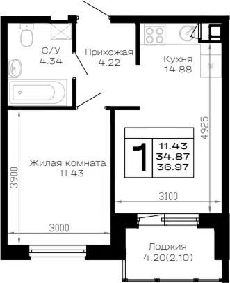 Планировка 1-к.кв