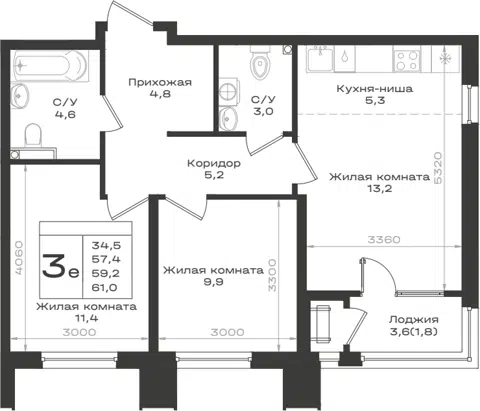 Планировка 3Е-к.кв