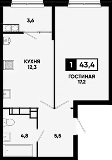 Планировка 1-к.кв