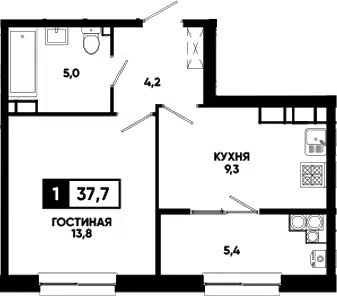 Планировка 1-к.кв