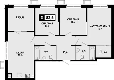 Планировка 3-к.кв