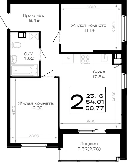 Планировка 2-к.кв