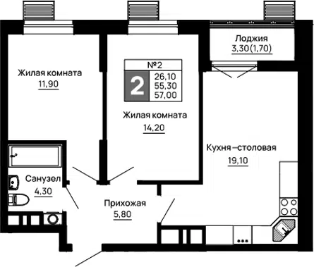 Планировка: 2-к.кв