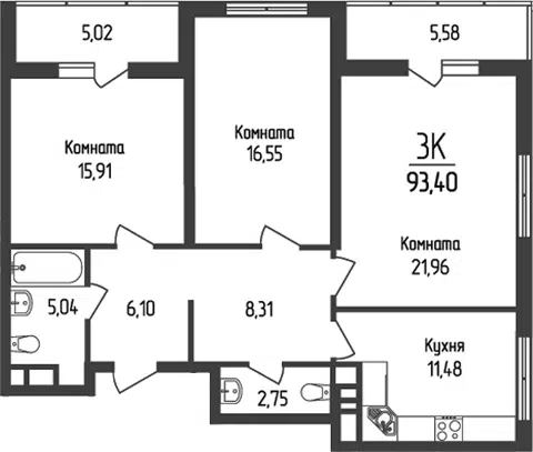 Планировка 3-к.кв