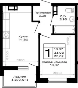 Планировка 1-к.кв