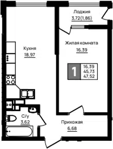 Планировка 1-к.кв