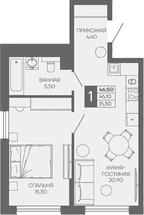 Планировка 1-к.кв
