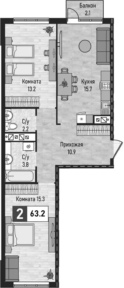 Планировка 2-к.кв