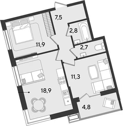 Планировка 3Е-к.кв