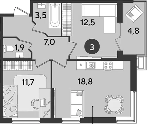 Планировка 3Е-к.кв