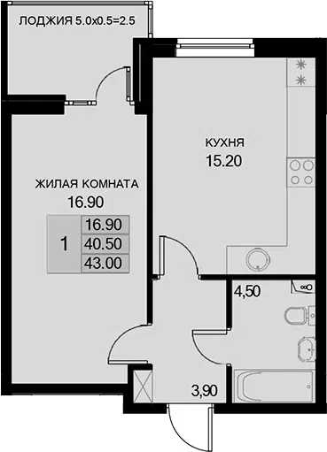Планировка 1-к.кв