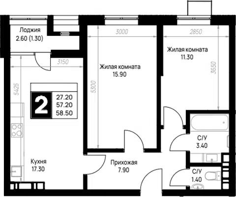 Планировка 2-к.кв