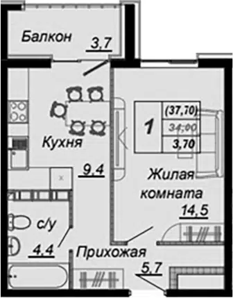 Планировка 1-к.кв
