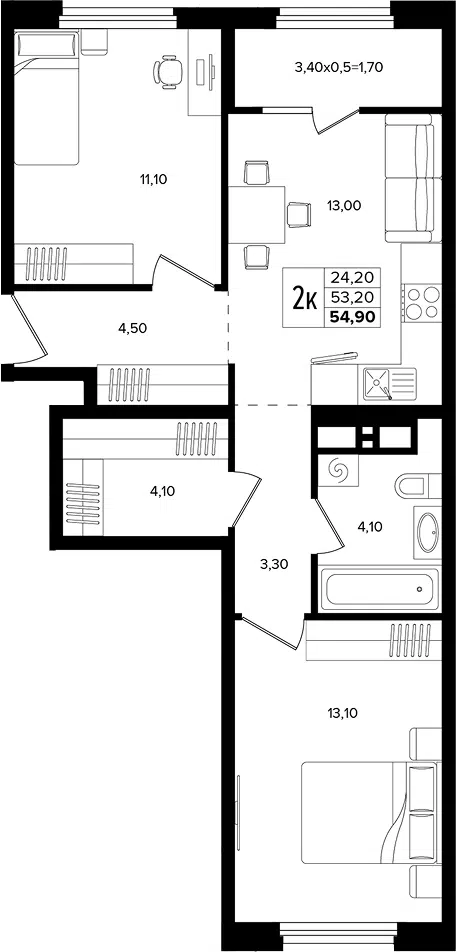 Планировка 3Е-к.кв