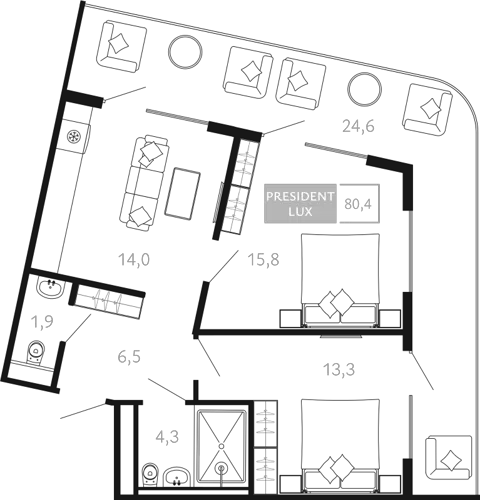 Планировка 2-к.кв