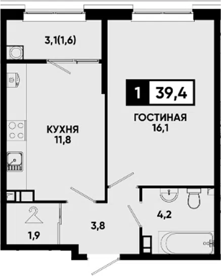 Планировка 1-к.кв