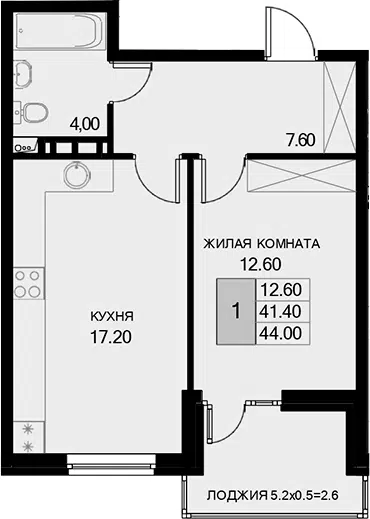 Планировка 1-к.кв