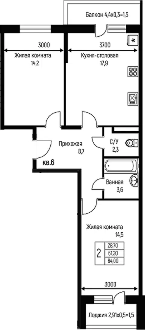 Планировка 3Е-к.кв