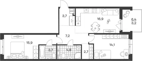 Планировка 3Е-к.кв