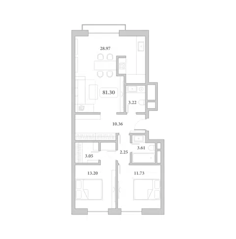 Планировка 3Е-к.кв