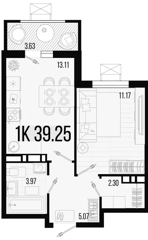 Планировка 1-к.кв