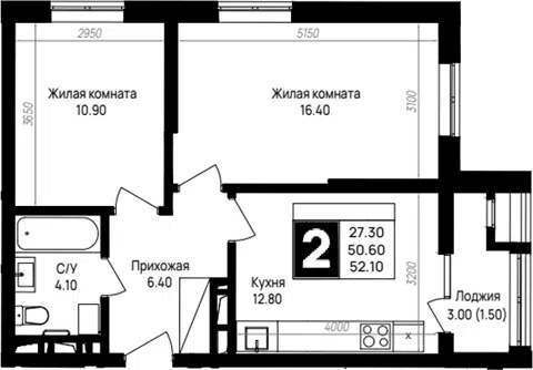 Планировка 2-к.кв