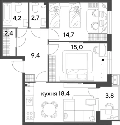 Планировка 3Е-к.кв