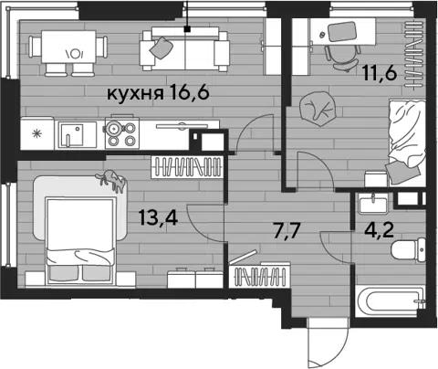 Планировка 2-к.кв