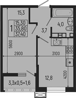 Планировка 1-к.кв