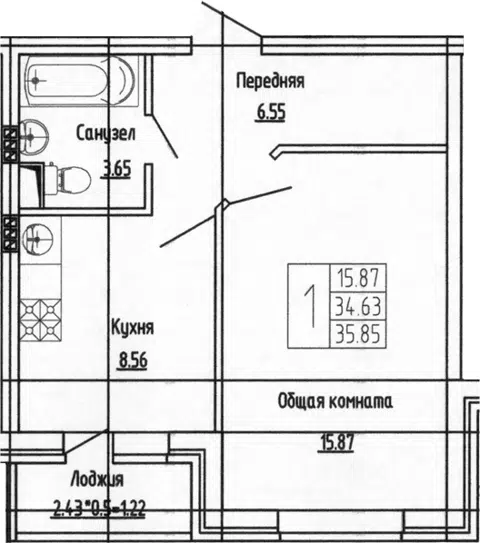 Планировка 1-к.кв