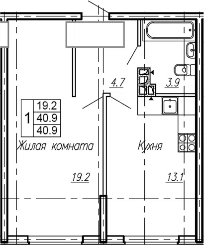 Планировка 1-к.кв