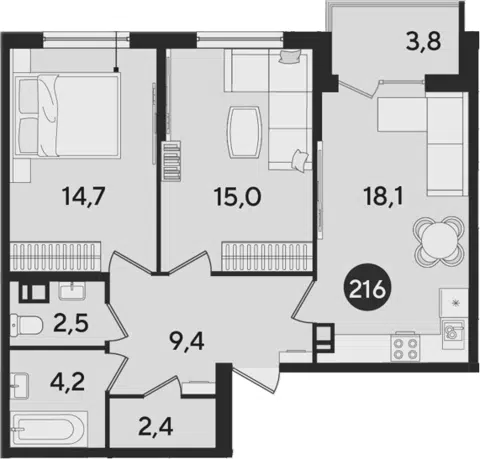 Планировка 3Е-к.кв