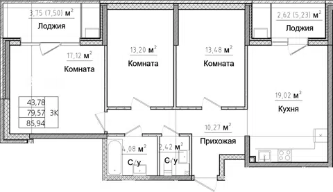 Планировка 4Е-к.кв