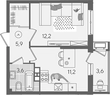 Планировка 1-к.кв
