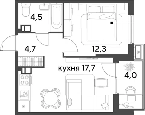 Планировка 2Е-к.кв