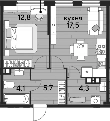 Планировка 1-к.кв