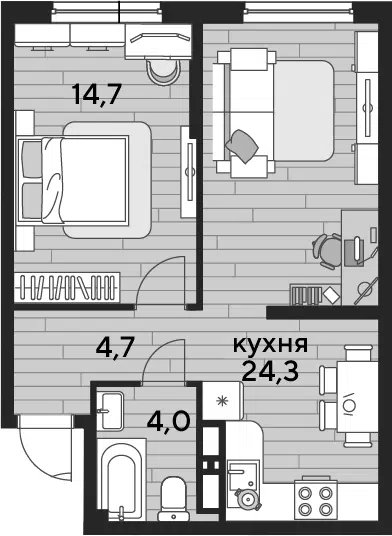 Планировка 1-к.кв