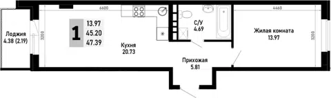 Планировка 1-к.кв