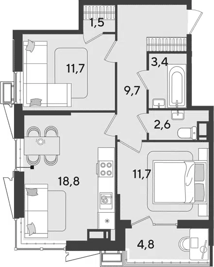 Планировка 3Е-к.кв
