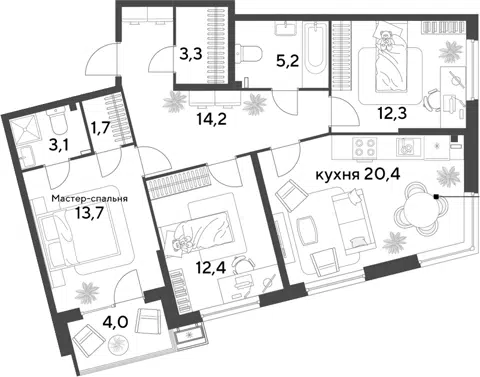 Планировка 4Е-к.кв
