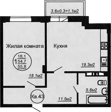 Планировка 2Е-к.кв