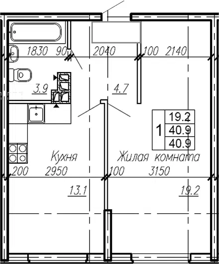 Планировка 1-к.кв